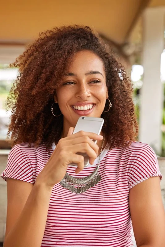 A young woman is happy to get a loan based on income