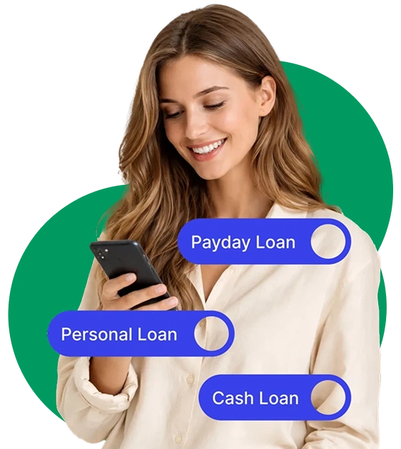 Smiling woman using a mobile loan calculator app