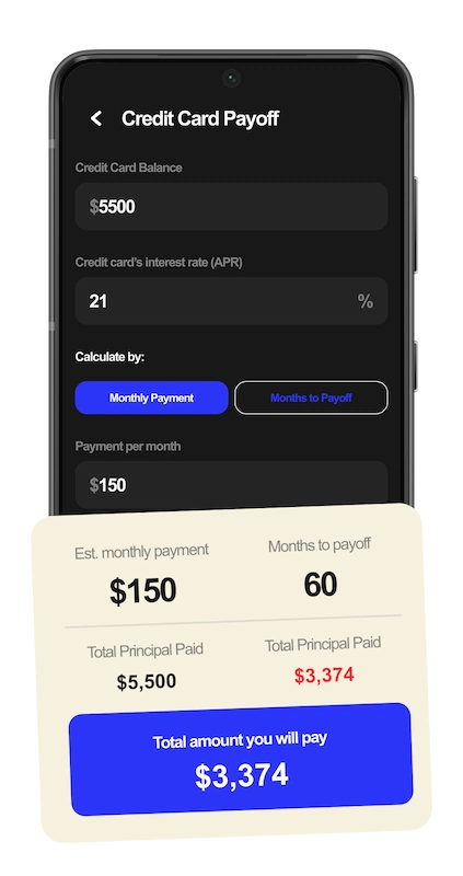 credit card payout calculator screenshot